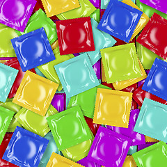 Image showing Multicolored condoms, top view