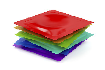 Image showing Many condoms on white background