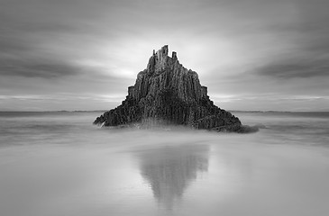 Image showing Moody skies over Pyramid rock sea stack