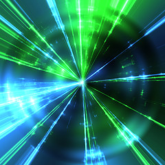 Image showing green and blue laser rays