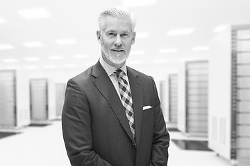 Image showing Senior businessman in server room