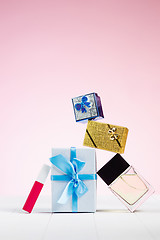 Image showing Gift box wrapped in recycled paper with ribbon bow