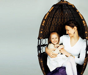 Image showing Portrait of mother and daughter at home, happy family in chair