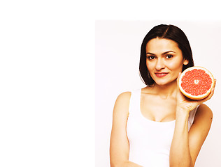 Image showing beauty woman with grapefruit isolated