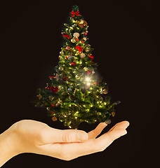 Image showing hand holding decorated christmas tree