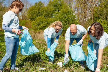 Image showing volunteers with garbage bags cleaning park area