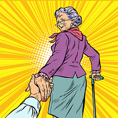 Image showing follow me Mature woman Granny leads hand