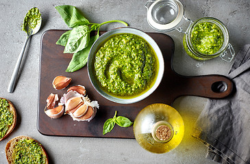 Image showing bowl of basil pesto