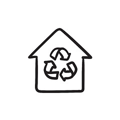 Image showing House with recycling symbol sketch icon.