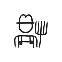 Image showing Farmer with pitchfork sketch icon.