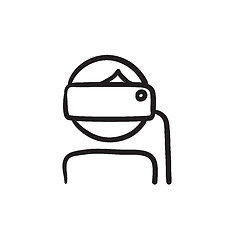 Image showing Man wearing virtual reality headset sketch icon.