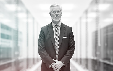 Image showing Senior businessman in server room