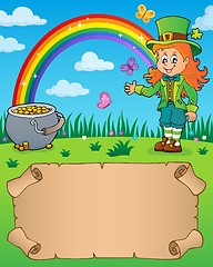 Image showing Small parchment with leprechaun girl