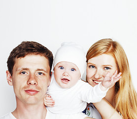 Image showing young cute family, mother father son isolated on white