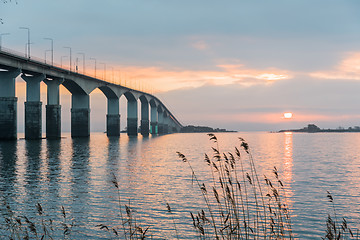 Image showing Sunrise by the bridge