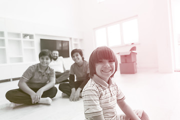 Image showing portrait of happy young boys with their dad