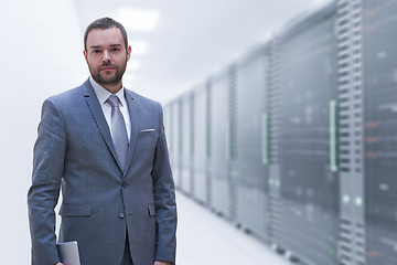 Image showing Young businessman in server room