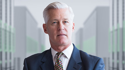 Image showing Senior businessman in server room