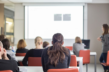 Image showing Woman giving presentation on business conference.