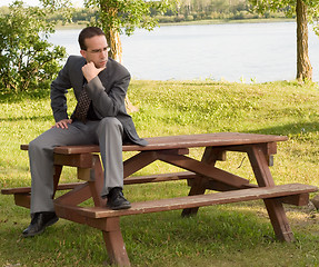 Image showing Young Businessman Thinking