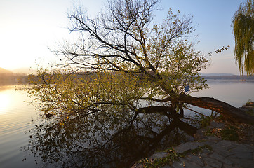 Image showing Sunset around the West Lake in Hangzhou