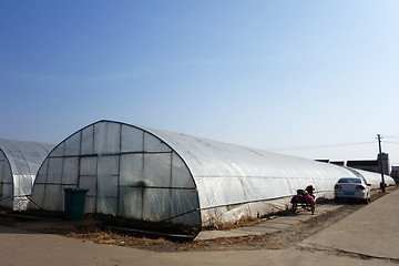 Image showing Large greenhouse for plants in the autumn