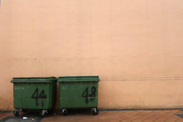 Image showing Plastic waste bin on road side 