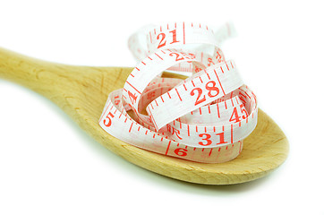 Image showing White measurement tape with wooden spoon