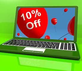 Image showing Balloons On Computer Showing Sale Discount Of Ten Percent Online