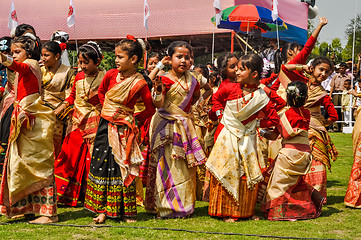 Image showing Girls in sari in Assam