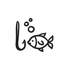 Image showing Fish with hook sketch icon.