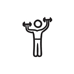 Image showing Man exercising with dumbbells sketch icon.