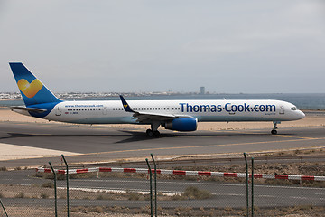 Image showing ARECIFE, SPAIN - APRIL, 15 2017: Boeing 757 - 300 of Thomas Cook