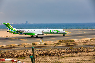 Image showing ARECIFE, SPAIN - APRIL, 16 2017: Canadair CRJ-1000 of Binter wit