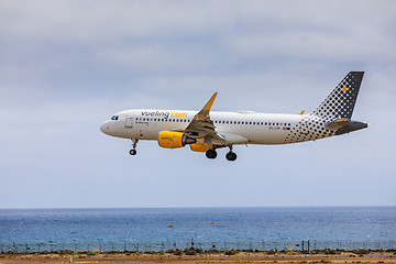 Image showing ARECIFE, SPAIN - APRIL, 15 2017: AirBus A320 of vueling.com with