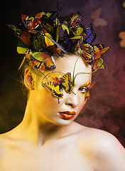 Image showing woman with summer creative make up like fairy butterfly closeup 