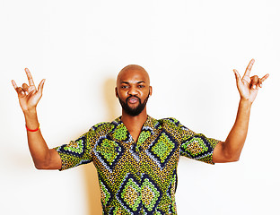 Image showing portrait of young handsome african man wearing bright green nati