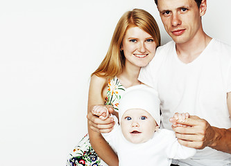 Image showing young cute family, mother father son isolated on white