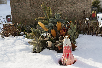 Image showing Christmas decoration at a grave