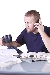 Image showing College Student with Books on the Table Studying