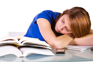 Image showing College Student Sleeping on her Desk