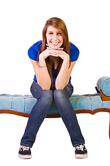 Image showing Beautiful Girl Posing on the Antique Couch