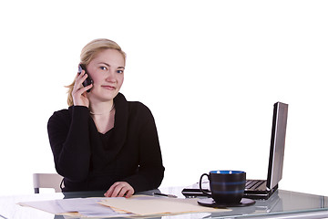 Image showing Businesswoman at His Desk Working