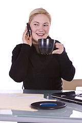 Image showing Businesswoman at His Desk Working