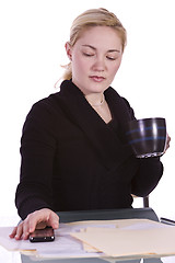 Image showing Cute Woman Studying at her Desk 