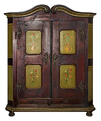 Image showing Vintage painted wooden wardrobe isolated with Clipping Path on w