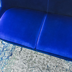 Image showing Close-up of a luxurious blue velvet sofa