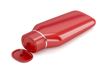 Image showing Red plastic shampoo bottle