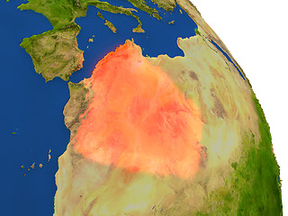 Image showing Map of Algeria in red