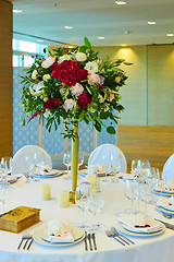 Image showing Table set for wedding or another catered event dinner.